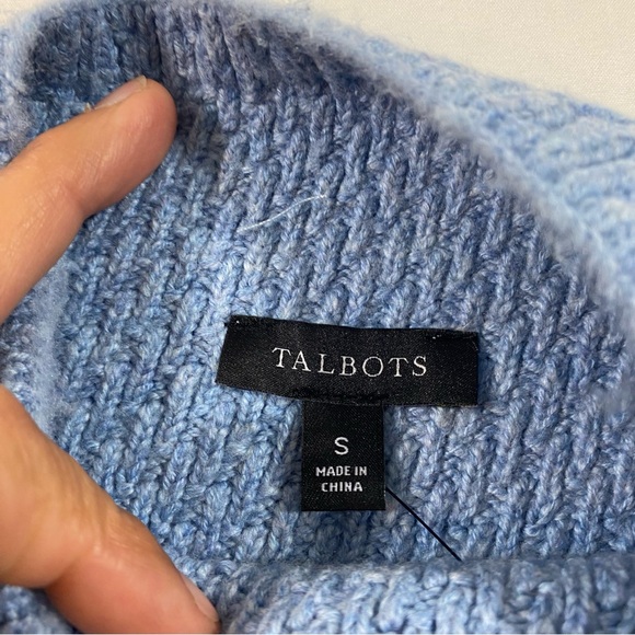 Talbots Sweater woman’s small Striped blue High neck Buttoned shoulder Sweater - Picture 2 of 8